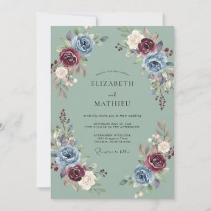 Convites Casamento Outonal Suntuoso em Verde Salvia