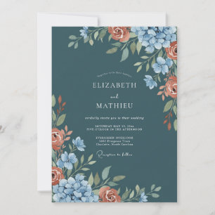 Convites Casamento Outonal Temperamental em Azul Teal Escur