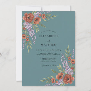 Convites Casamento Outonal Temperamental em Verde Azul