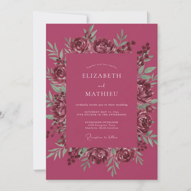 Convites Casamento Outonal Temperamental Magenta (Frente)