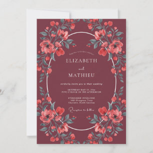 Convites Casamento Outonal Temperamental Vermelho Vinho