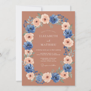 Convites Casamento Outonal Terracota Azul Vibrante