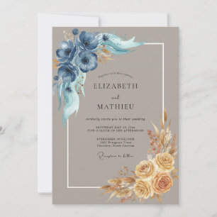 Convites Casamento Outonal Terroso Azul Índigo