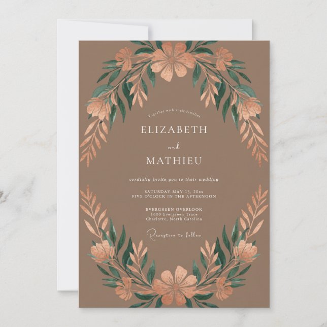 Convites Casamento Outonal Terroso de Mocha (Frente)