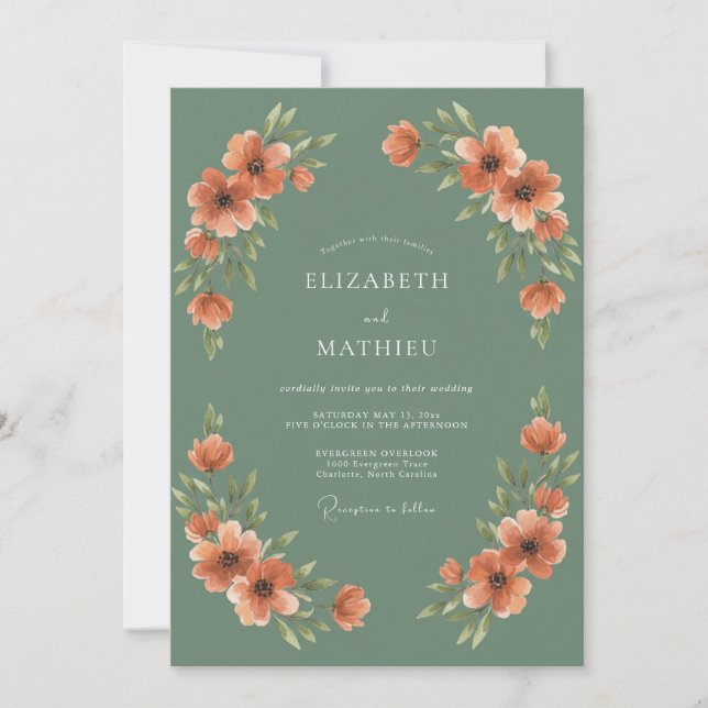 Convites Casamento Outonal Terroso em Verde Sage (Frente)
