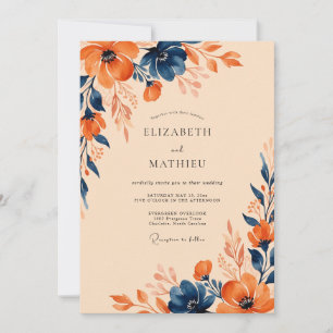 Convites Casamento Outonal Vibrante Azul Naval