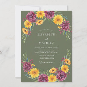Convites Casamento Outonal Vibrante em Verde Oliva