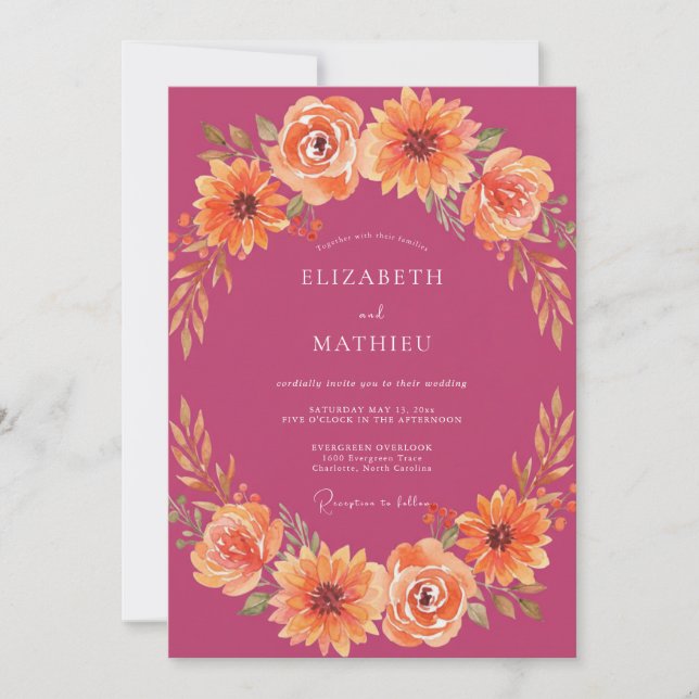 Convites Casamento Outonal Vibrante Magenta (Frente)