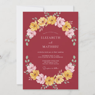 Convites Casamento Outonal Vibrante Vermelho Intenso