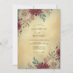 Convites Casamento Outonal Vintage Borgonha