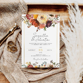 Convites Casamento outono Boêmico Russo de Folhagem Marrom