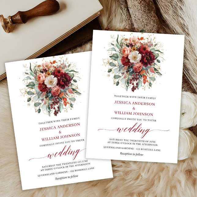 Convites Casamento Outono Boho Burgundy Flores Marsala Folh (Fall Boho Burgundy Flowers Marsala Greenery Wedding Card

)
