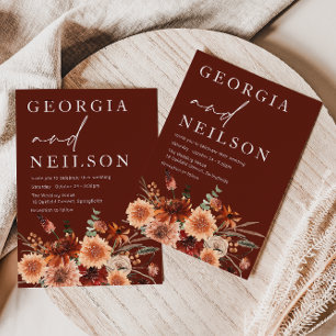 Convites Casamento outono Boho Terracotta Orange & Brown