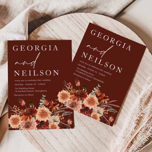 Convites Casamento outono Boho Terracotta Orange & Brown (Criador carregado)