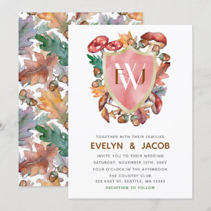Convites Casamento outono botânico da crista do monograma