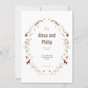 Convites Casamento outono branco bege elegante