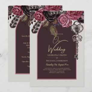 Convites CASAMENTO OUTONO Burgundy ROSA BOTHIC