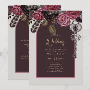 Convites CASAMENTO OUTONO Burgundy ROSA BOTHIC