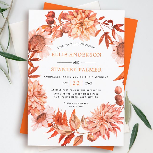 Convites Casamento outono da flor de outono de laranja (Criador carregado)