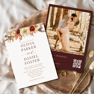 Convites Casamento outono de Código QR de Foto do outono Mo