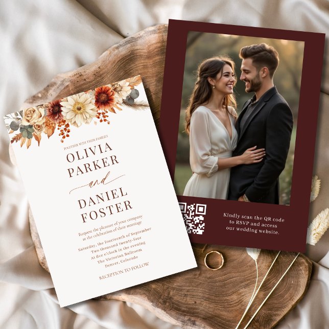 Convites Casamento outono de Código QR de Foto do outono Mo (Criador carregado)