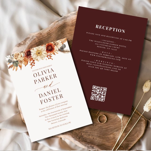 Convites Casamento outono de código QR do outono Elegante T (Criador carregado)