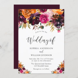 Convites Casamento outono de Flores de Aquarela de Autumn B