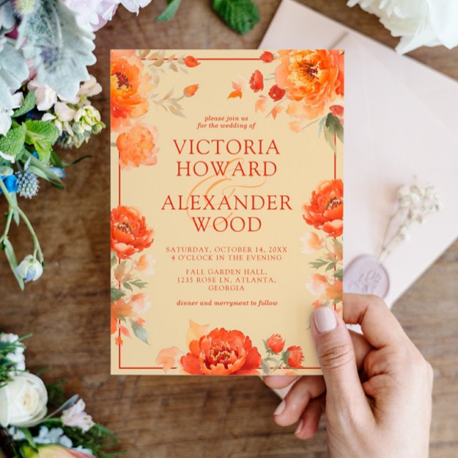 Convites Casamento outono de Flores Laranja Queimadas (Criador carregado)