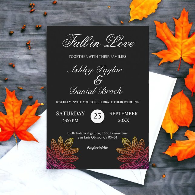 Convites Casamento outono De Folhas Brilhantes Simples, Pre (Criador carregado)