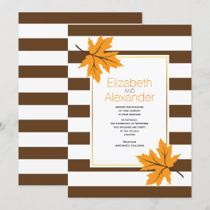Convites casamento outono de folhas e listras de laranja