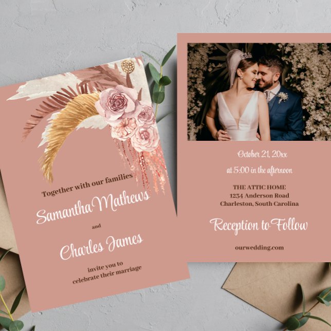 Convites Casamento outono de Fotografia Tropical Boho Flora (Criador carregado)