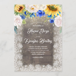 Convites Casamento outono de girassol branco e azul-russo