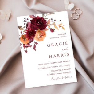 Convites Casamento outono de laranja queimado de vinho tint