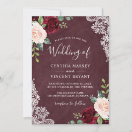 Convites Casamento outono de outono Floral do Burgundy Blus