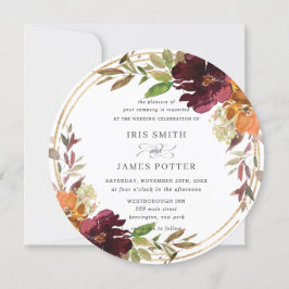 Convites Casamento outono de outono Floral Laranja Chic Bur