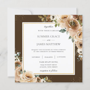 Convites Casamento outono De Verduras Florais Rustic Brown 