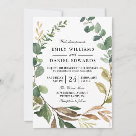 Convites Casamento outono de Wreath das Folhas Verdes do ou