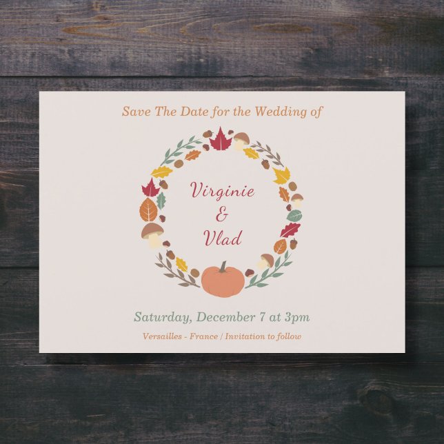 Convites Casamento outono e Fraqueza Guardar a Data (Wreath & Fall Wedding Save The Date Invitation - Front)