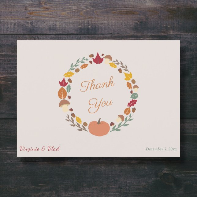 Convites Casamento outono e fundo (Fall Wedding Thank You Card - Front)