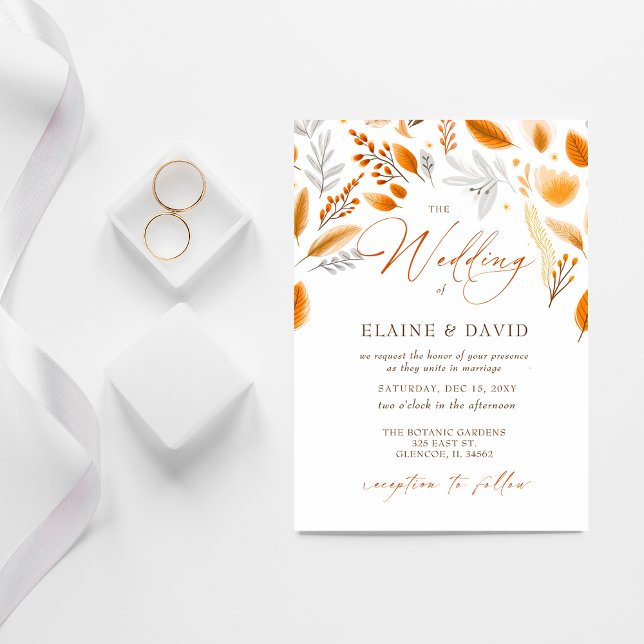 Convites Casamento outono Elegante de Script Moderno do Ter (Terracotta Modern Script Elegant Fall Wedding Invitation)