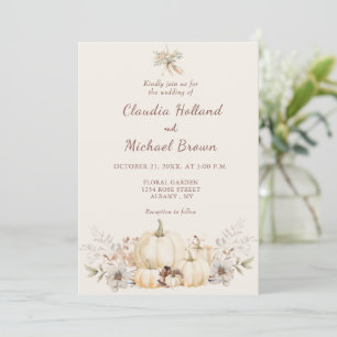 Convites Casamento outono Elegante Rustic Watercolor Pumpki