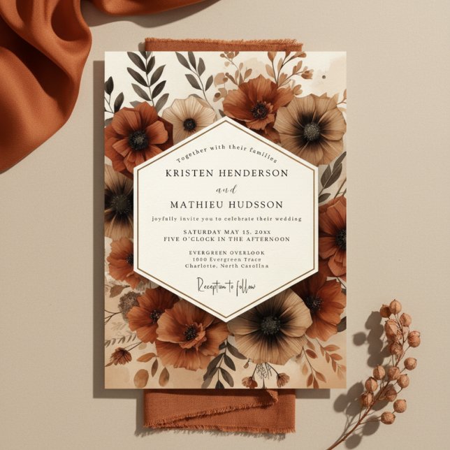 Convites Casamento Outono Flor de Sienna (Criador carregado)