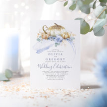 Casamento outono Floral Azul Dourado Pumpkins Dust