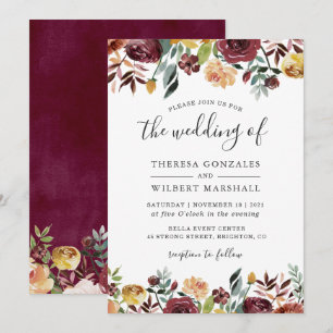Convites Casamento outono Floral Botânico Vermelho de outo