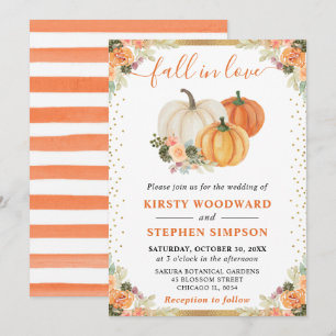 Convites Casamento outono Floral Branco e Laranja Pumpkins