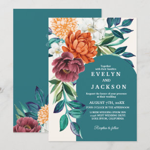 Convites Casamento outono floral de cor aquosa moderna