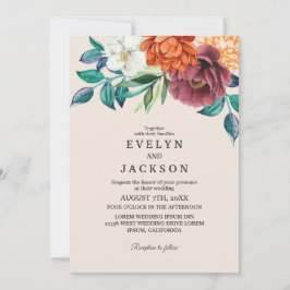 Convites Casamento outono floral de laranja queimado