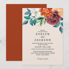 Convites Casamento outono floral de laranja queimado