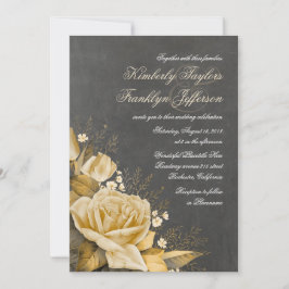Convites Casamento outono Floral Dourado Rosa Vintage Chalk