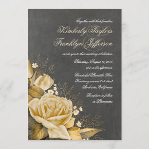 Convites Casamento outono Floral Dourado Rosa Vintage Chalk